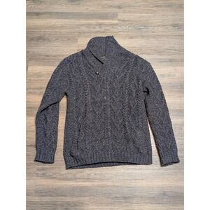 The Irish Store Mens Merino Wool Aran Cable Knit Shawl Collar Sweater Blue M